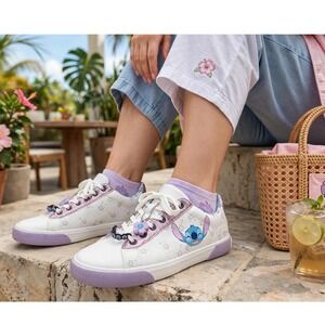 Disney Stitch Sneakers Womens 11 White Hibiscus Pink Glitter Stitch New Tags